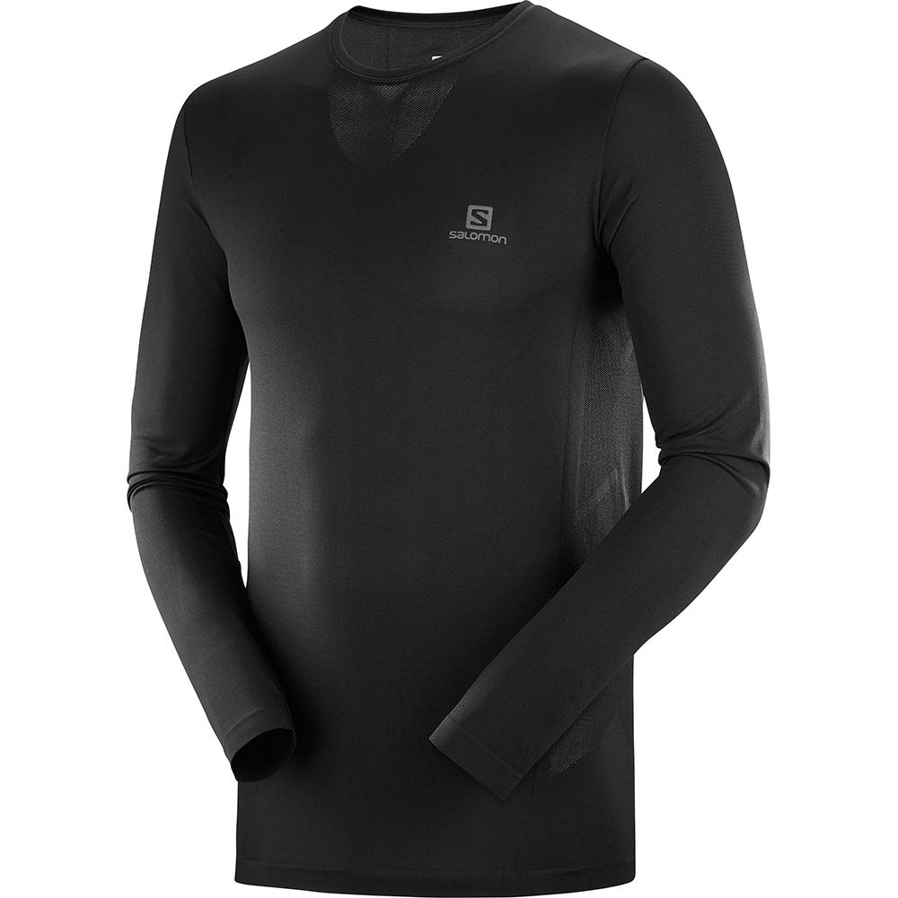 Salomon Singapore Mens T-shirts - SENSE LS M Black | 63981-RWNH